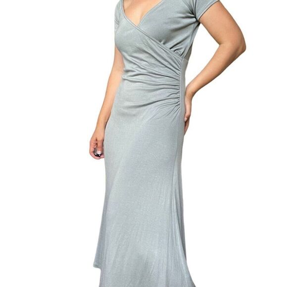 Vince Gray V Neck Maxi Sweater Dress Classic Short Sleeve Size Medium Knitted - Picture 5 of 11